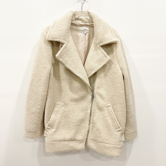 Loft Faux Shearling Aviator Moto Coat Jacket Grey Sand Heavy Weight Buckle XL - Picture 2 of 12